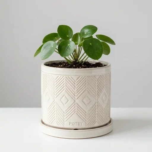 POTEY Ceramic Plant Pot with Saucer